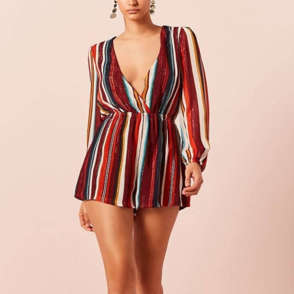 Stripe surplice romper